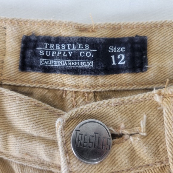 Trestles Supply Co. Jeans Boys 12 Tan Denim Straight Leg Distressed Paint Splash - Picture 9 of 13